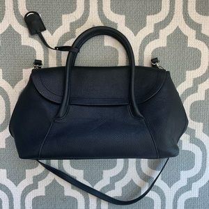 Black Vegan Leather Tote Bag- Black-Zara-New